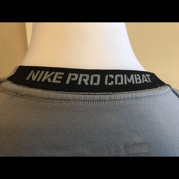 Men’s Crew Neck Nike Pro Combat Dry-fit Grey Fitted Hyperwarm Long sleeve Top - Picture 6 of 11